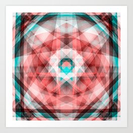 Red & Blue Anaglyph Colored Gingham Kaleidoscopic Abstract Mandala Design Art Print