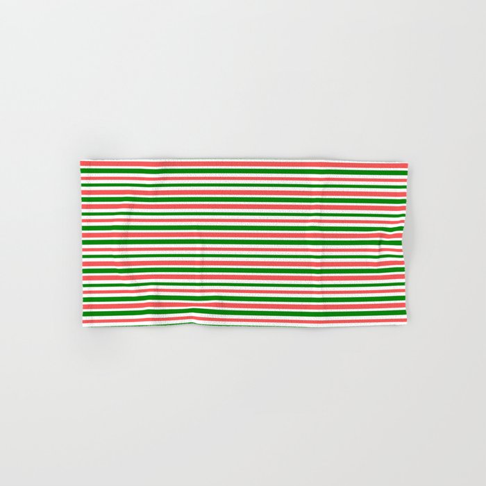 Christmas-Themed Green, White, and Red Colored Stripes Pattern Hand & Bath Towel