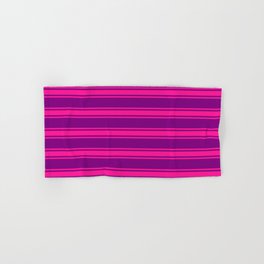 [ Thumbnail: Purple & Deep Pink Colored Lined/Striped Pattern Hand & Bath Towel ]