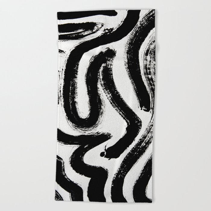 Black and White Abstract Pattern 1: A minimal black and white pattern by Alyssa Hamilton Art Beach Towel