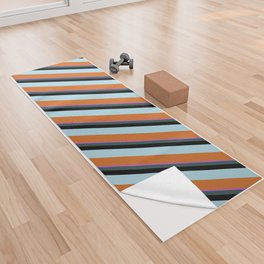 [ Thumbnail: Orchid, Dark Slate Gray, Black, Light Blue & Chocolate Colored Striped/Lined Pattern Yoga Towel ]