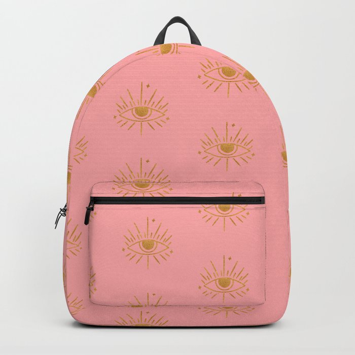 Gold and Pink Evil Eye Boho Pattern Backpack