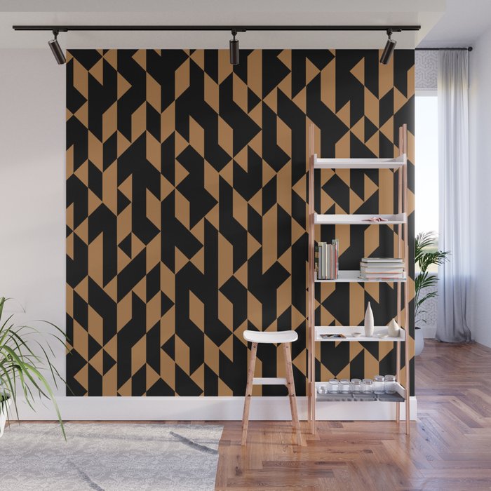 Abstract Geometric Pattern in Mustard and Black Wall Mural