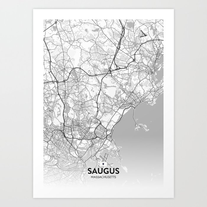 Saugus, Massachusetts, United States - Light City Map Art Print
