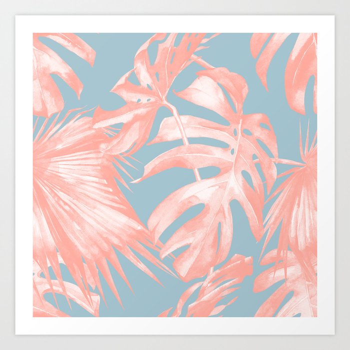 Island Love Coral Pink on Pale Blue Art Print
