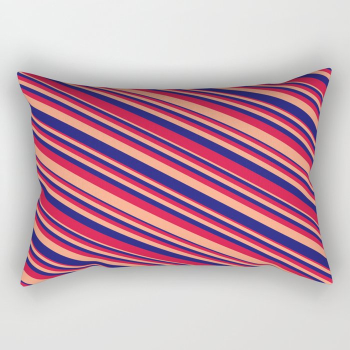 Light Salmon, Midnight Blue & Crimson Colored Lines/Stripes Pattern Rectangular Pillow