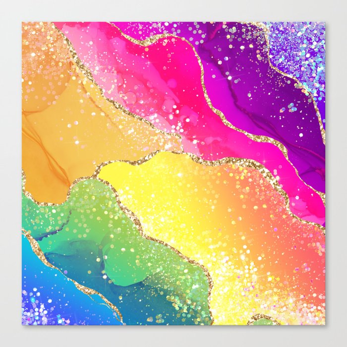 Vibrant Rainbow Glitter Agate Texture 05 Canvas Print
