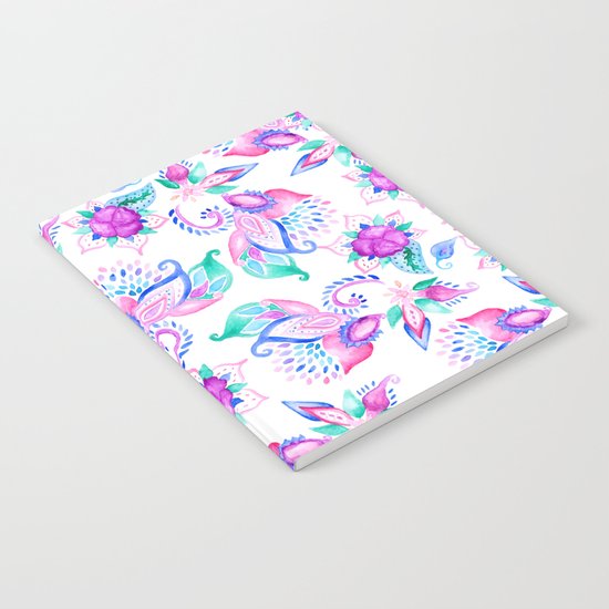 Modern pink turquoise hand painted floral paisley pattern illustration Notebook