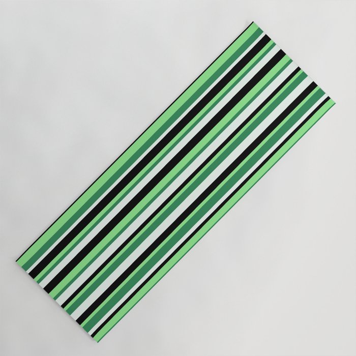 Light Green, Sea Green, Mint Cream & Black Colored Pattern of Stripes Yoga Mat