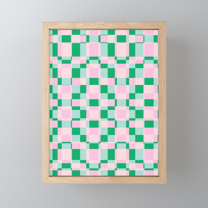 Modern Checkerboard in Pink and Green  Framed Mini Art Print