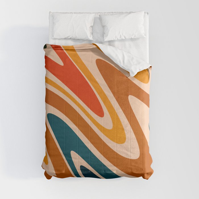 Retro Swirl 70s Abstract Colorful Classy Comforter