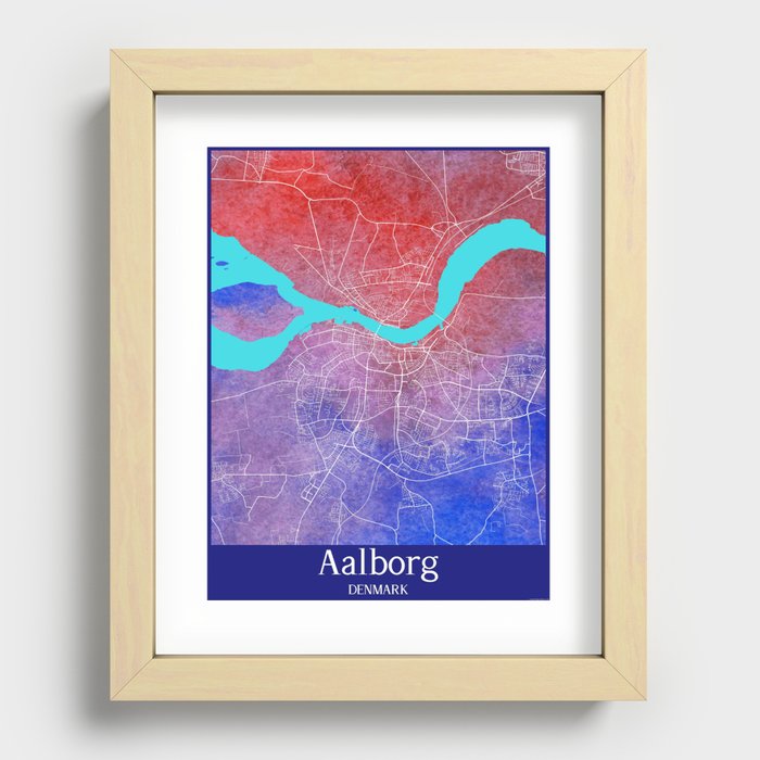 Aalborg Watercolor Map Recessed Framed Print