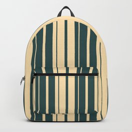 [ Thumbnail: Dark Slate Gray and Beige Colored Stripes/Lines Pattern Backpack ]