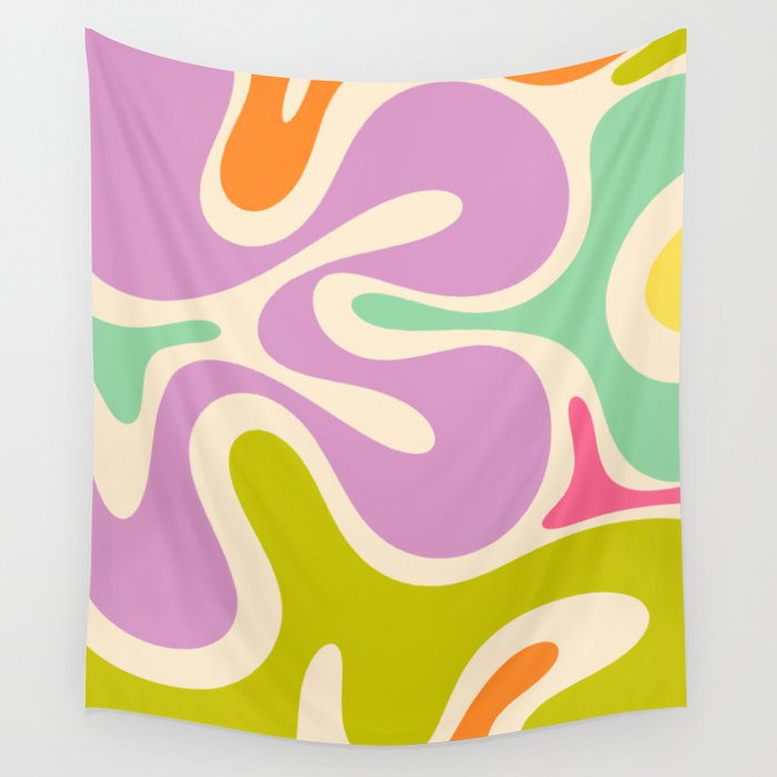 Smooth Contours Retro Modern Abstract Pattern Pastel Lavender Lime Orange Mint Wall Tapestry