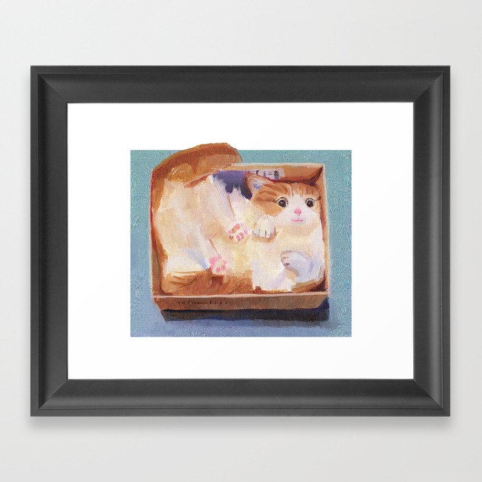 Cat in a Box Framed Art Print