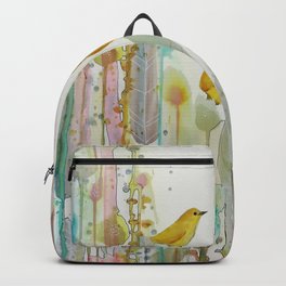 mes tous petits Backpack | Zen, Yellow, Bird, Nursery, Triplets, Siblig, Watercolor, Family, Friend, Painting 