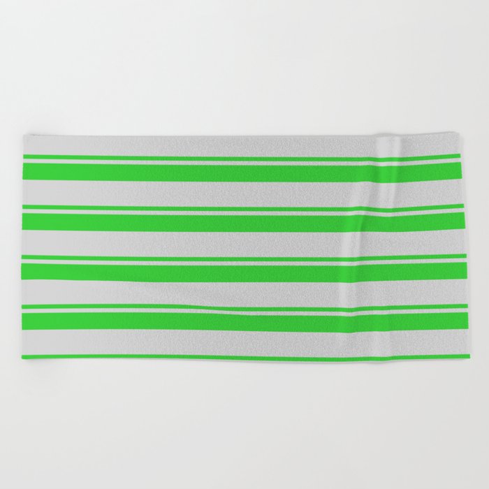 Lime Green & Light Grey Colored Striped Pattern Beach Towel