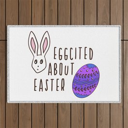 Easter Cute Humorous Eggcited About Easter Pun Quote Funny Outdoor Rug