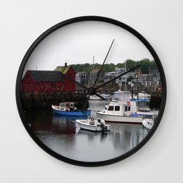 Rockport Inner Harbor With Lobster Fleet And Motif No.1 Wall Clock