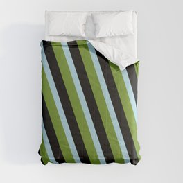 [ Thumbnail: Light Blue, Green & Black Colored Striped/Lined Pattern Comforter ]
