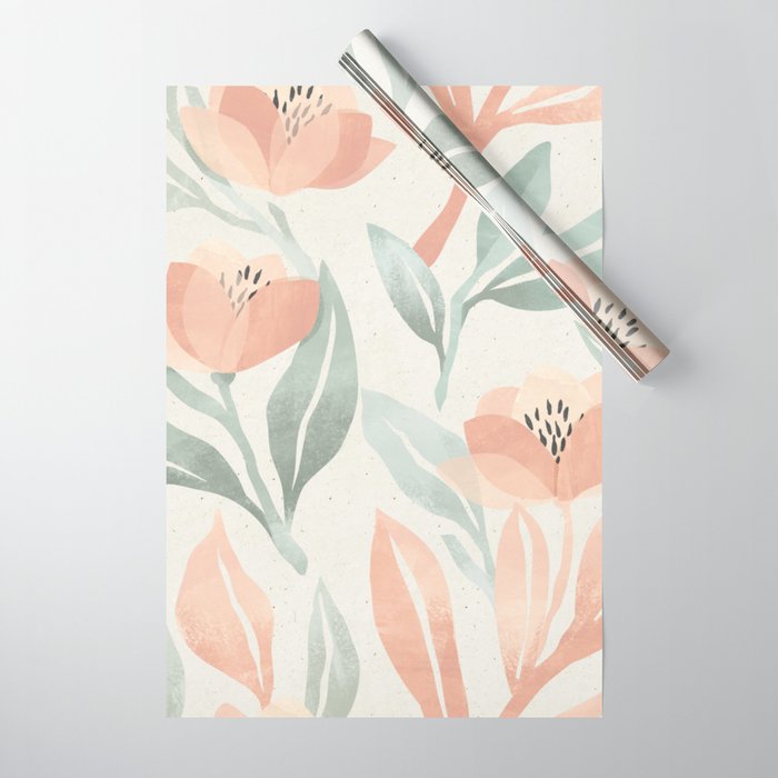 Botanical Wrapping Paper, Leaf and Flower Wrapping Paper, Pink