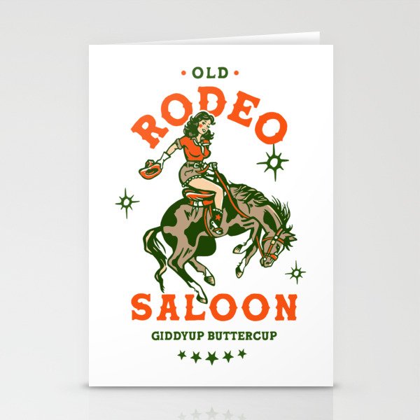Old Rodeo Saloon: Giddy Up Buttercup. Vintage Cowgirl Pinup Art Stationery Cards