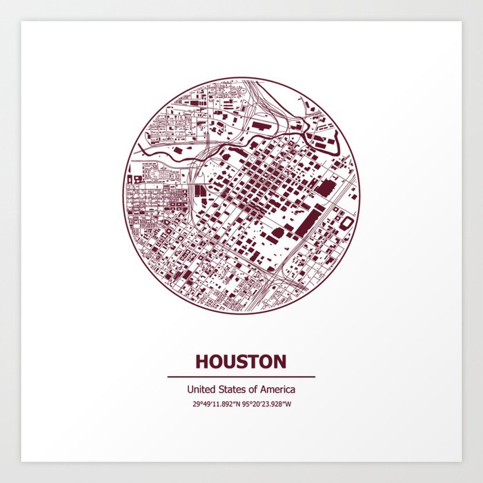 Houston city map coordinates Art Print