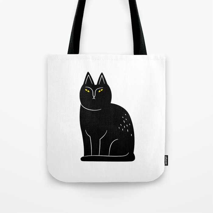 Creepy black cat cartoon animal illustration Tote Bag