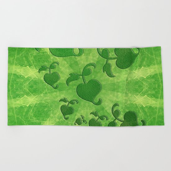 Vine leaves on green kaleidoscope Beach Towel