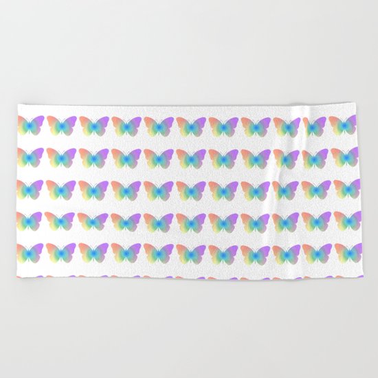 Pastel rainbow butterfly Beach Towel