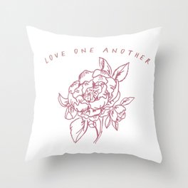 Love One Another Sketched Flower and Quote in Rose Throw Pillow