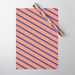 [ Thumbnail: Dark Slate Blue & Dark Salmon Colored Lines/Stripes Pattern Wrapping Paper ]