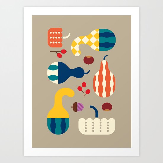 Autumn Gourds Gold Art Print