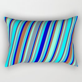 [ Thumbnail: Colorful Aquamarine, Slate Gray, Cyan, Blue & Sienna Colored Striped/Lined Pattern Rectangular Pillow ]