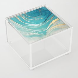 Aqua Gold Ripples Abstract Art Acrylic Box