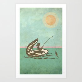 Boy fishing from Oyster Shell Art Print