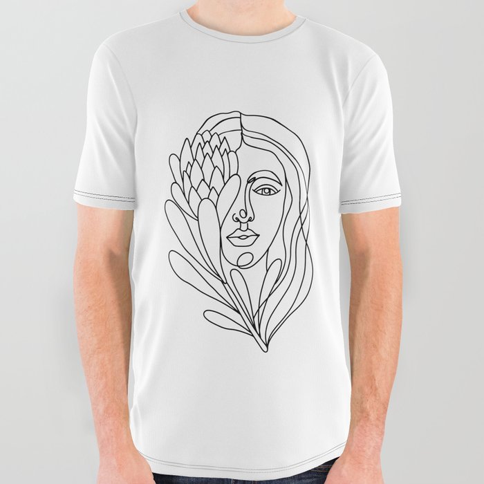 Girl with flower one line All Over Graphic Tee