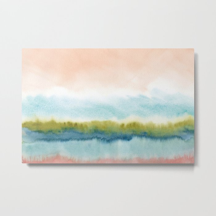 Abstract Watercolor Painting Beige Green Blue  Metal Print