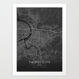 Taipei City, Taiwan - Dark Map Art Print