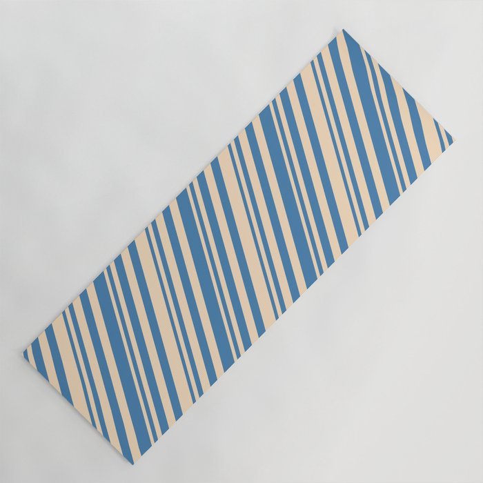 Bisque & Blue Colored Stripes/Lines Pattern Yoga Mat