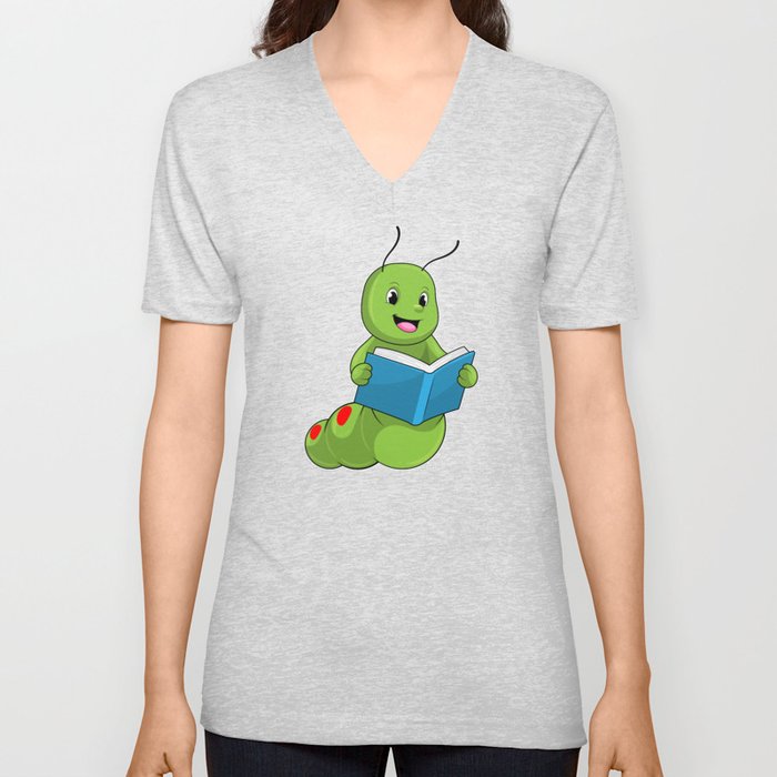 Caterpillar at Reading with Book V Neck T Shirt