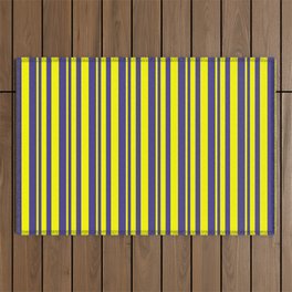 [ Thumbnail: Yellow and Dark Slate Blue Colored Striped Pattern Outdoor Rug ]