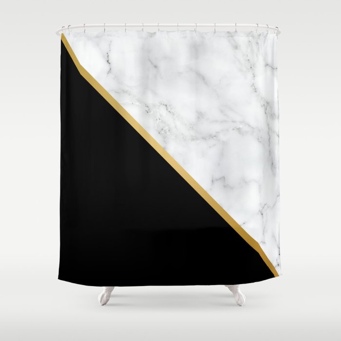 Abstract Black And White Art With Gold And Marble Prints Shower
