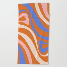 New Groove Retro Swirl Abstract Pattern Orange Blue Blush Pink Beach Towel