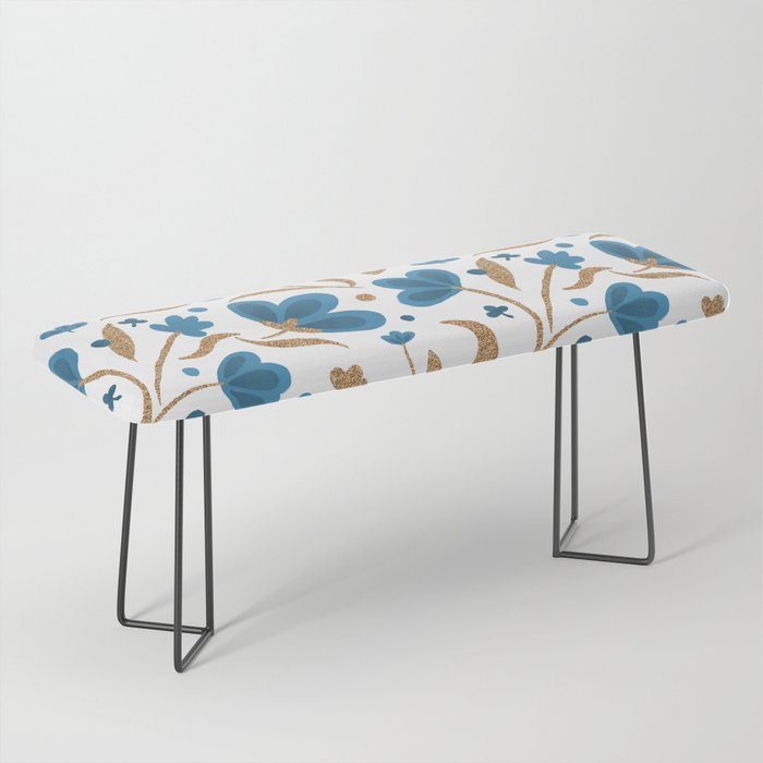 Cerulean blue and copper floral pattern Bench