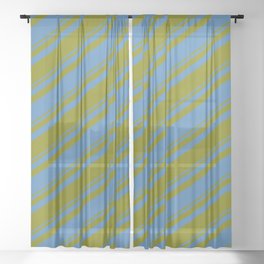 [ Thumbnail: Blue and Green Colored Striped Pattern Sheer Curtain ]