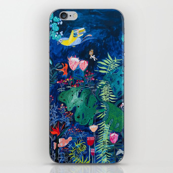 Brightly Rainbow Tropical Jungle Mural with Birds and Tiny Big Cats iPhone Skin
