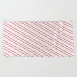 [ Thumbnail: Beige and Dark Orchid Colored Striped Pattern Beach Towel ]