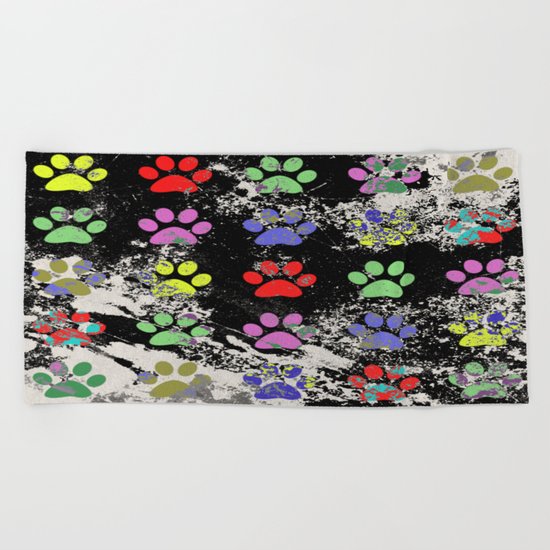 Paw Prints Pattern III - Textured Beach Towel