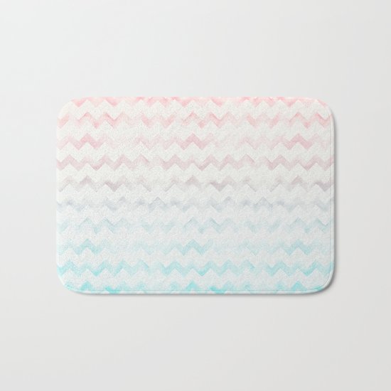 Watercolor Chevron pastel colors Bath Mat